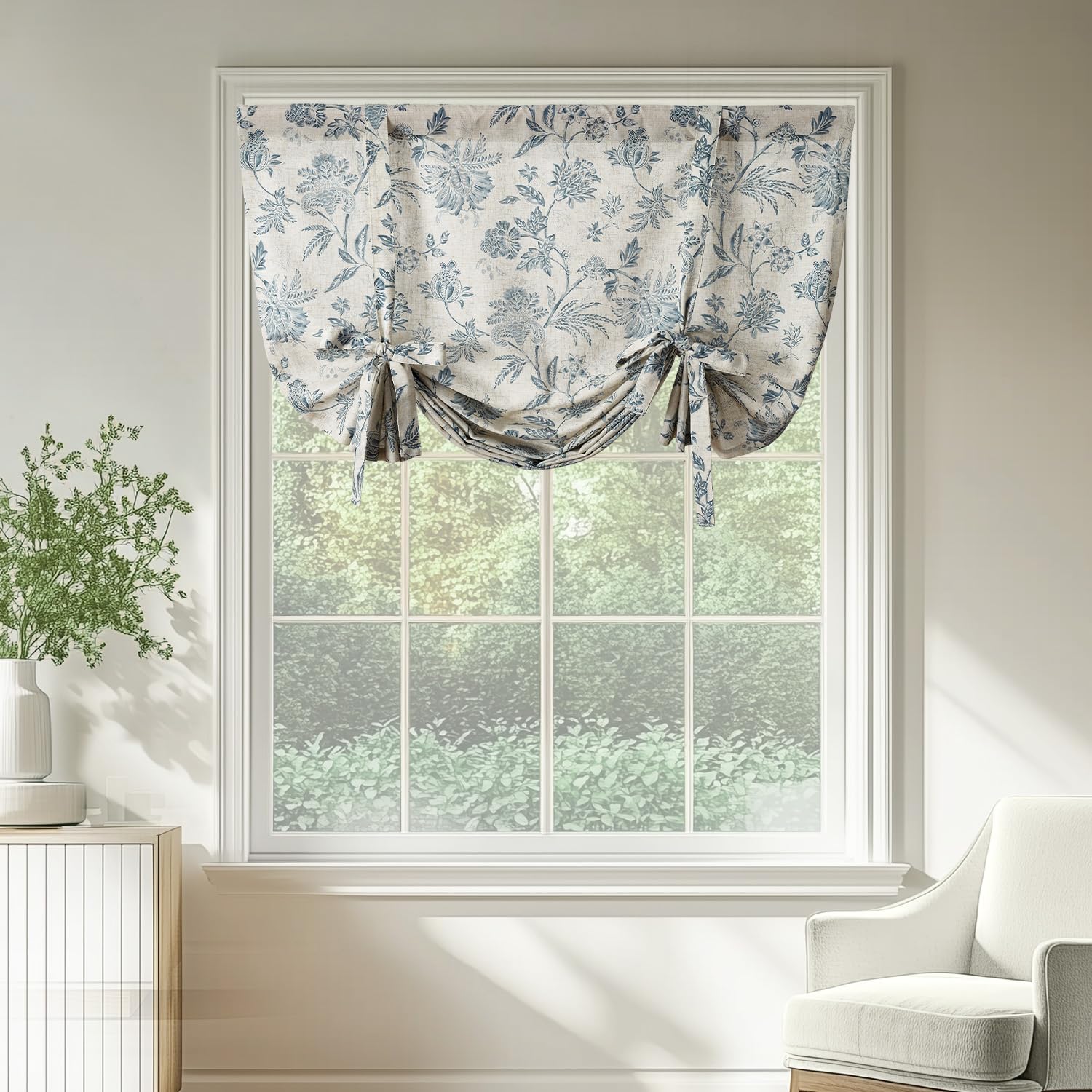 jinchan Linen Floral Tie up Shade Valance Curtains for Windows 45 Inch Farmhouse Valance Adjustable Country Tropical Flower Smal