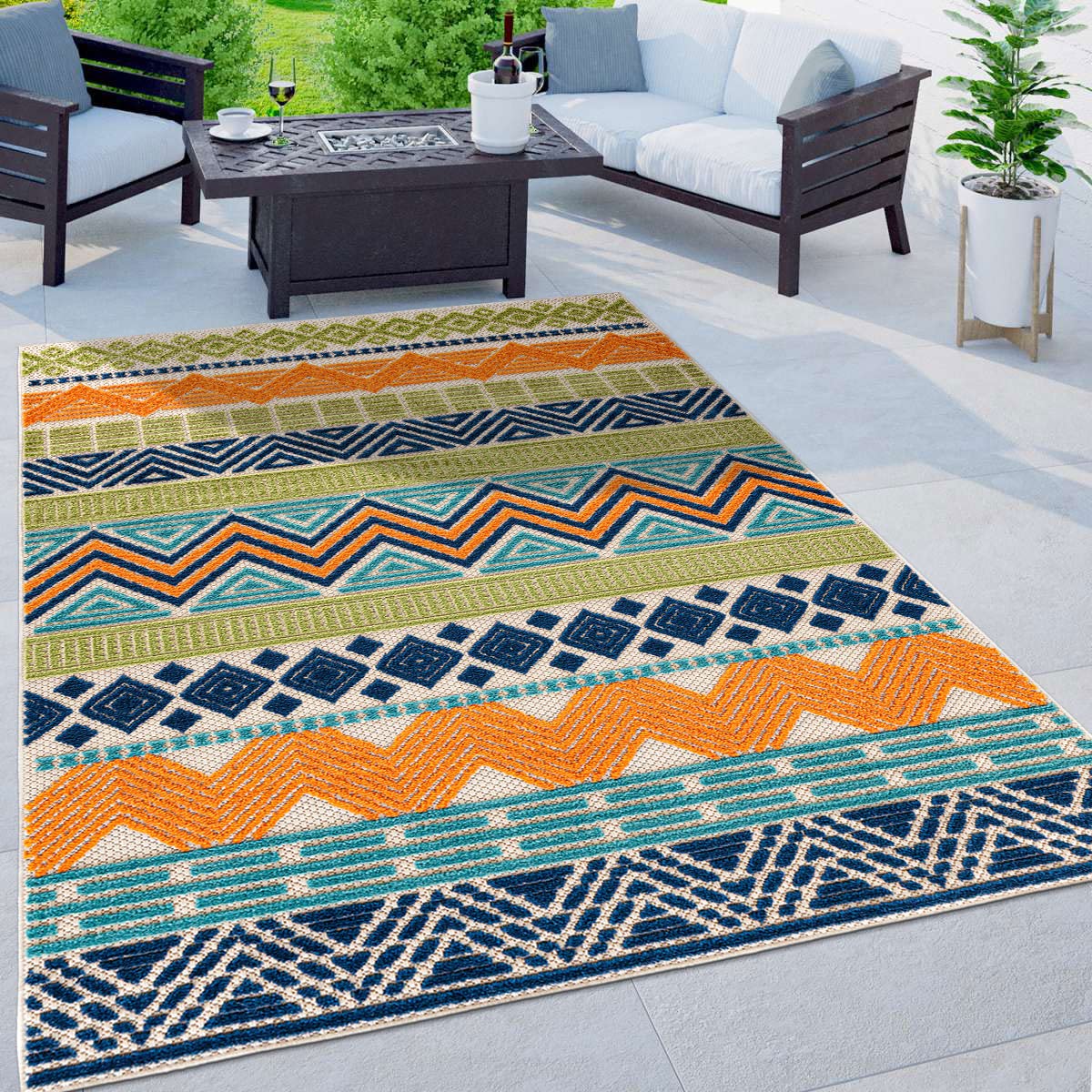 Rugshop Marbella Contemporary Boho Non-Shedding Outdoor Rug Patio Deck Backyard Indoor/Outdoor Area Rug 5 x 7 Multi