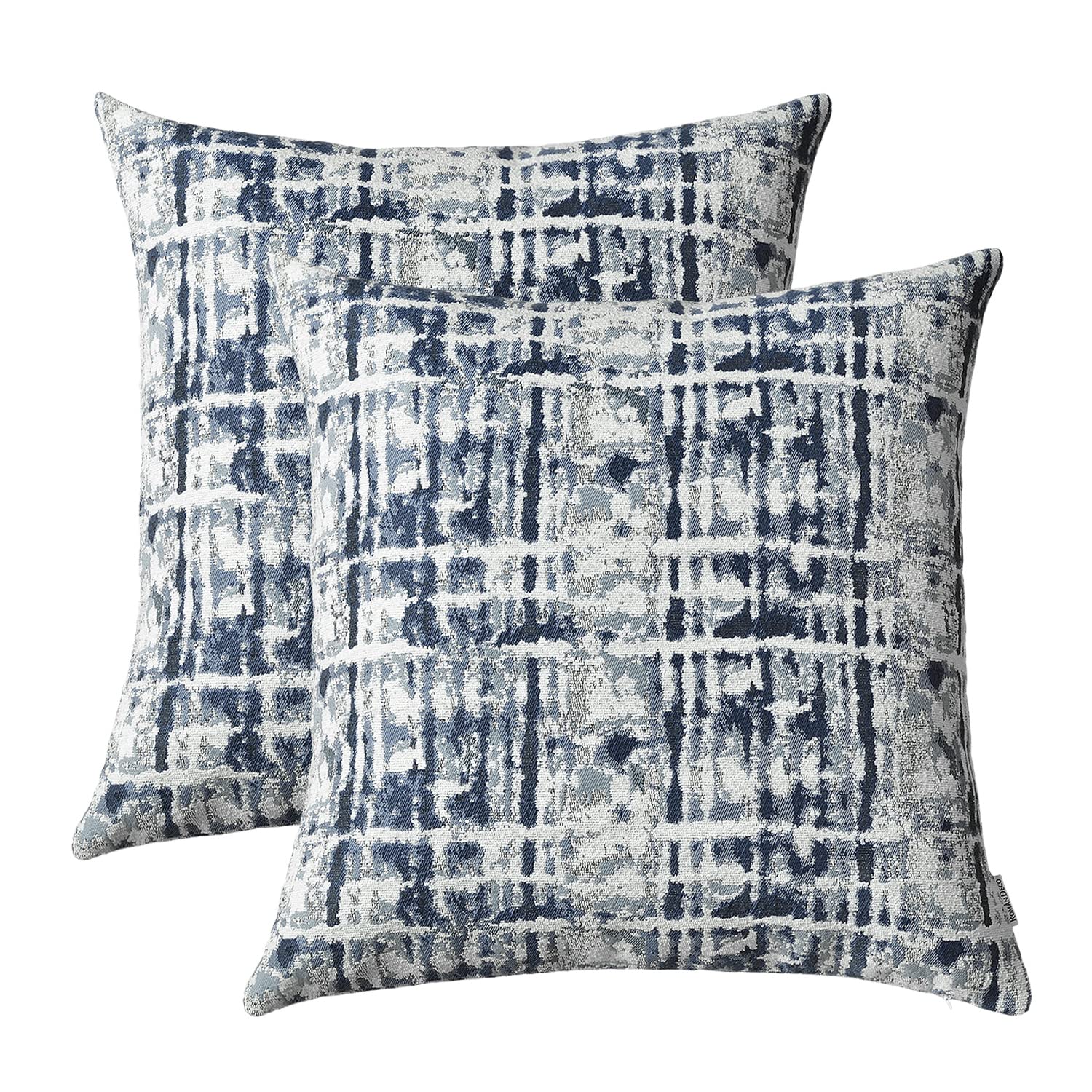 ROMANDECO Jacquard Decorative Throw Pillow Covers for Couch Set of 2, 22x22 Inches, Navy Blue