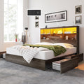 AMERLIFE King Size Bed Frame Wooden Platform Bed with 51.2 Storage LED Bookcase Headboard, 4 Storage Drawers & Charging Station/