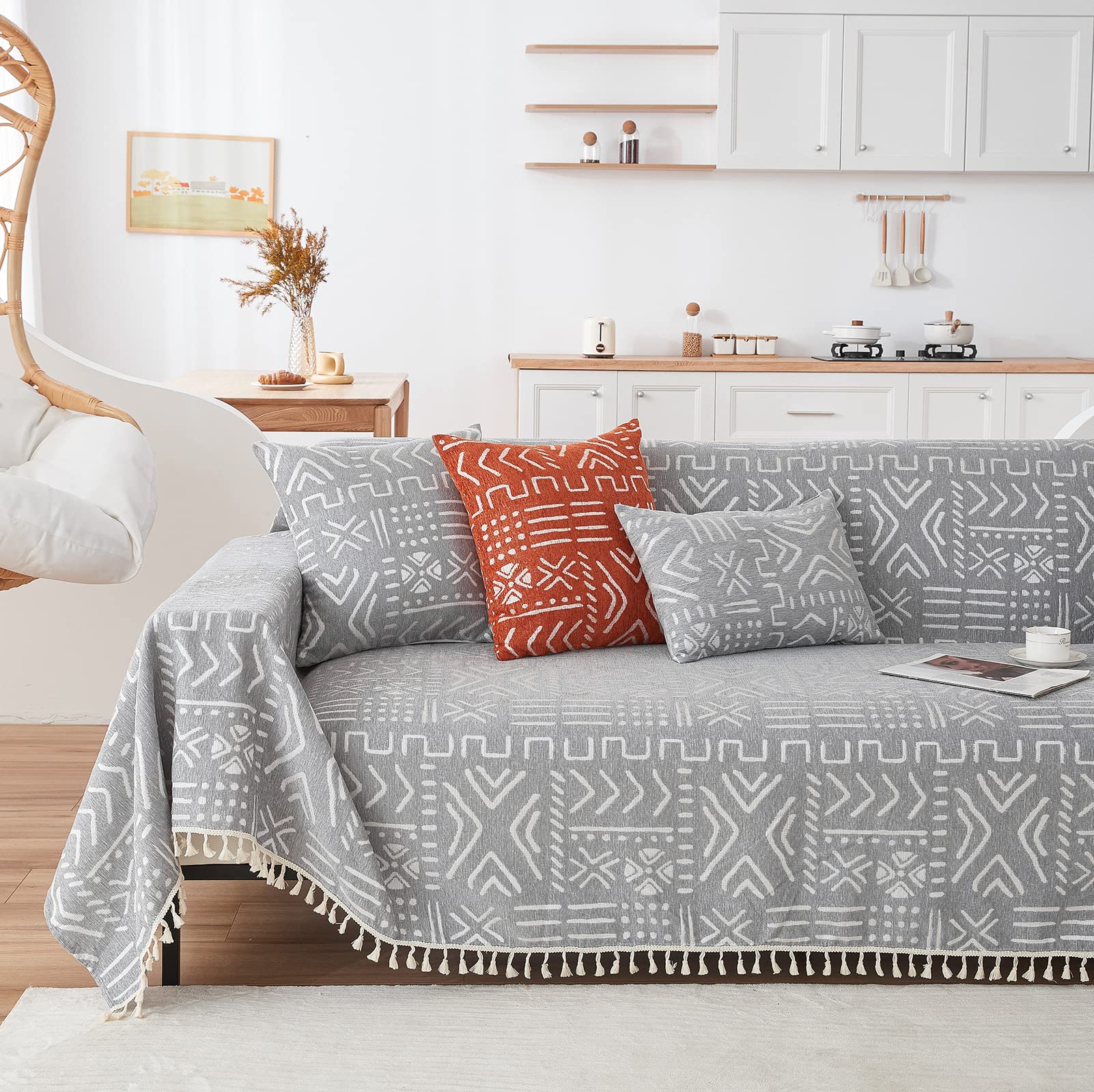 HANDONTIME Bohemian Couch Cover for Dogs Aztec Tribal Sofa Covers for 3 Cushion Couch Aesthetic Couch Slipcover Chenille Sofa Se