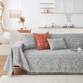 HANDONTIME Bohemian Grey and White Couch Cover for Dogs Aztec Tribal Sofa Covers for 3 Cushion Couch Aesthetic Tassel Couch Slip