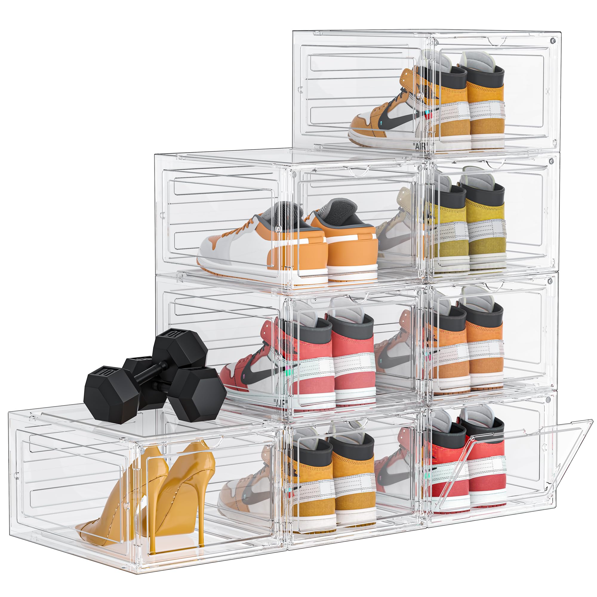 HOMIDEC Shoe Storage, 8 Pack Shoe Organizer Clear Hard Plastic Shoe Box, Shoe Boxes Clear Plastic Stackable, Shoe Boxes with Lid