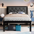 Feonase Twin Size Metal Bed Frame with Linen Upholstered Headboard, Heavy-Duty Platform Bed Frame with 12 Storage, Steel Slats S