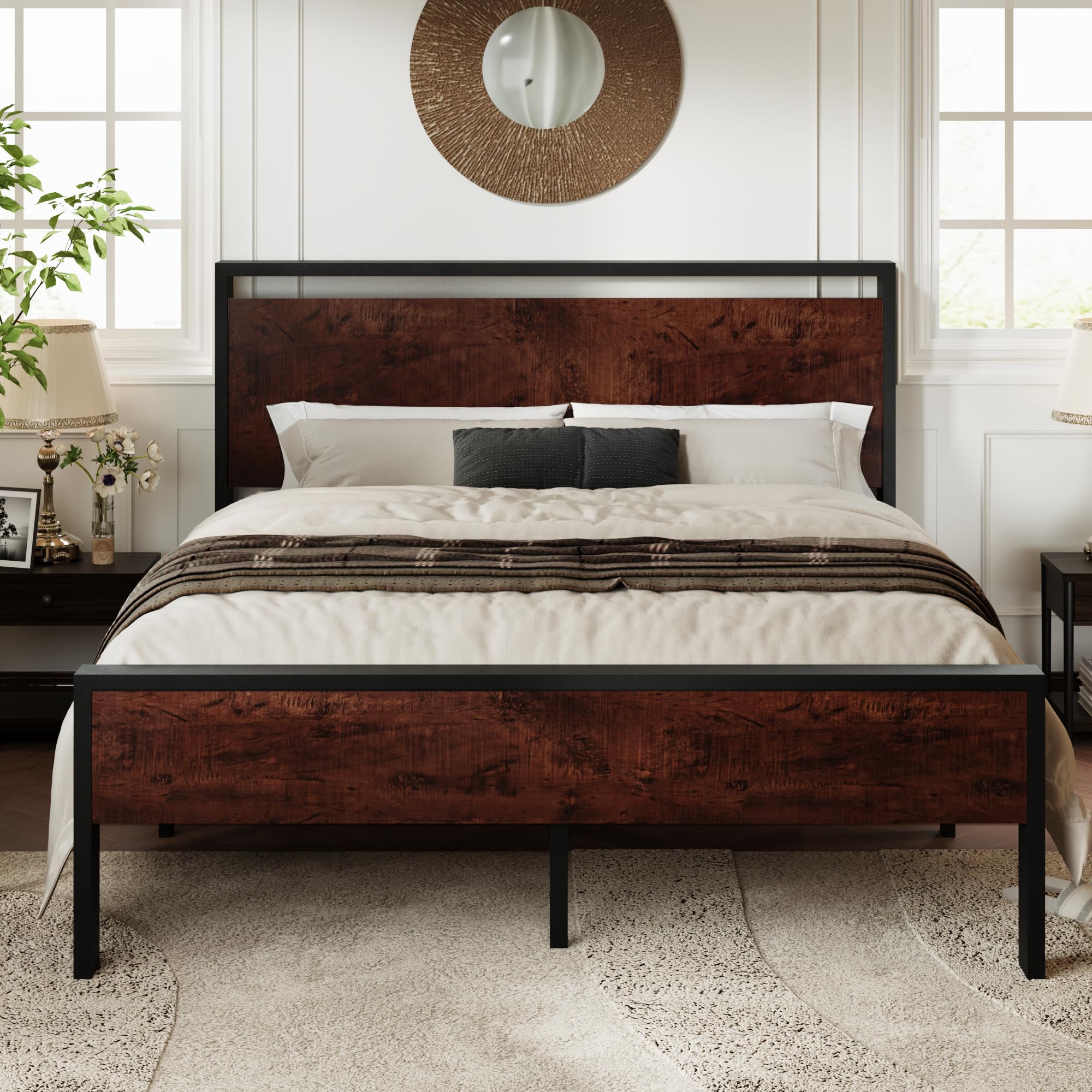 Allewie Full Size Platform Bed Frame with Wooden Headboard and Footboard, Heavy Duty 12 Metal Slats Support, No Box Spring Neede