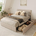 Gizoon Upholstered Queen Bed Frame with 4 Storage Drawers, Headboard Adjustable, Noise Free, Wooden Slats Support, Fits 6    to 
