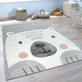 Paco Home Kids Room Rug with a cute Bear in Grey White, Size: 47 x 67