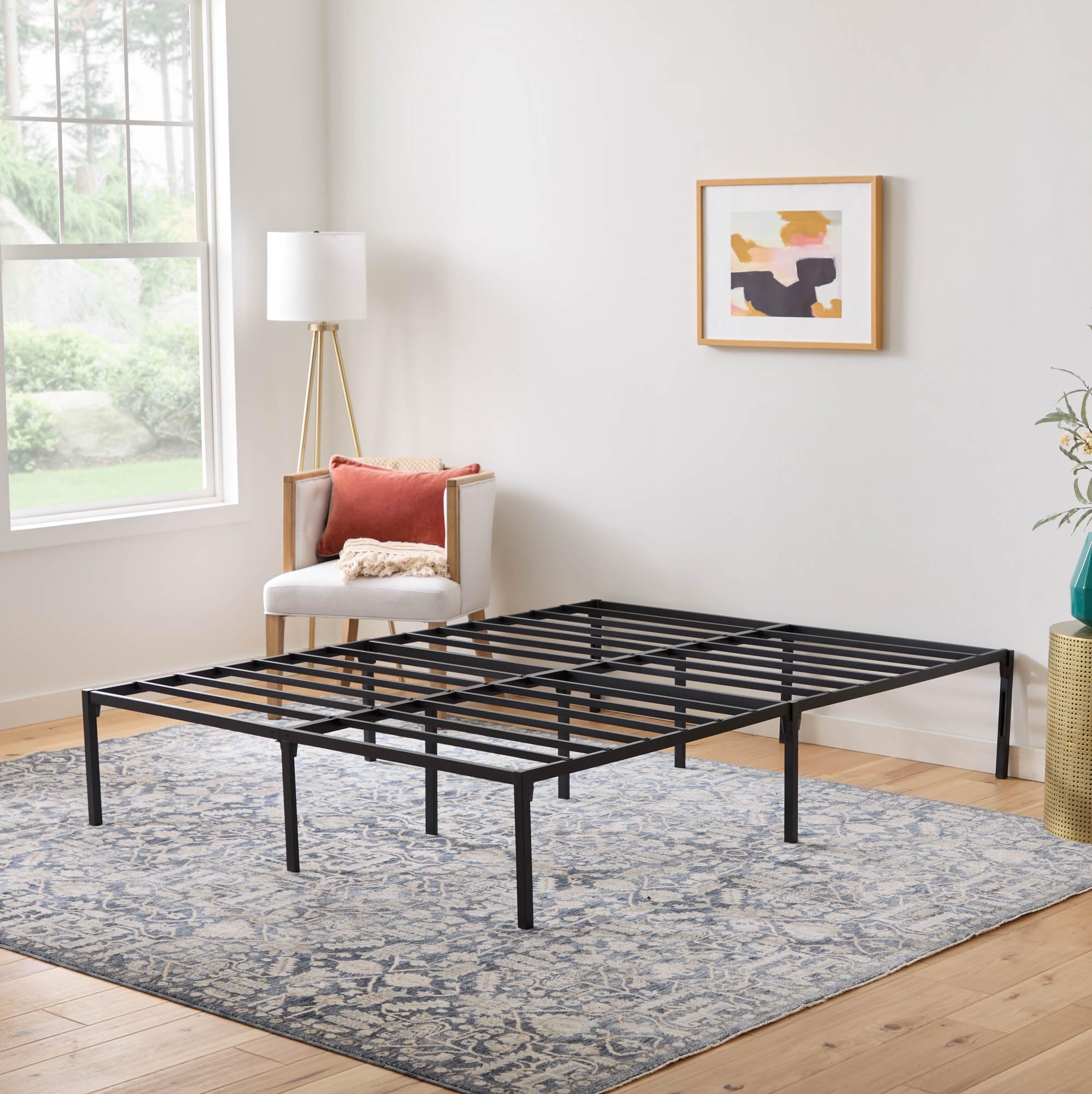 Linenspa Heavy Duty Metal Platform Bed Frame - No Box Spring Needed - Underbed Storage - Simple Tool Free Assembly - 14    High 