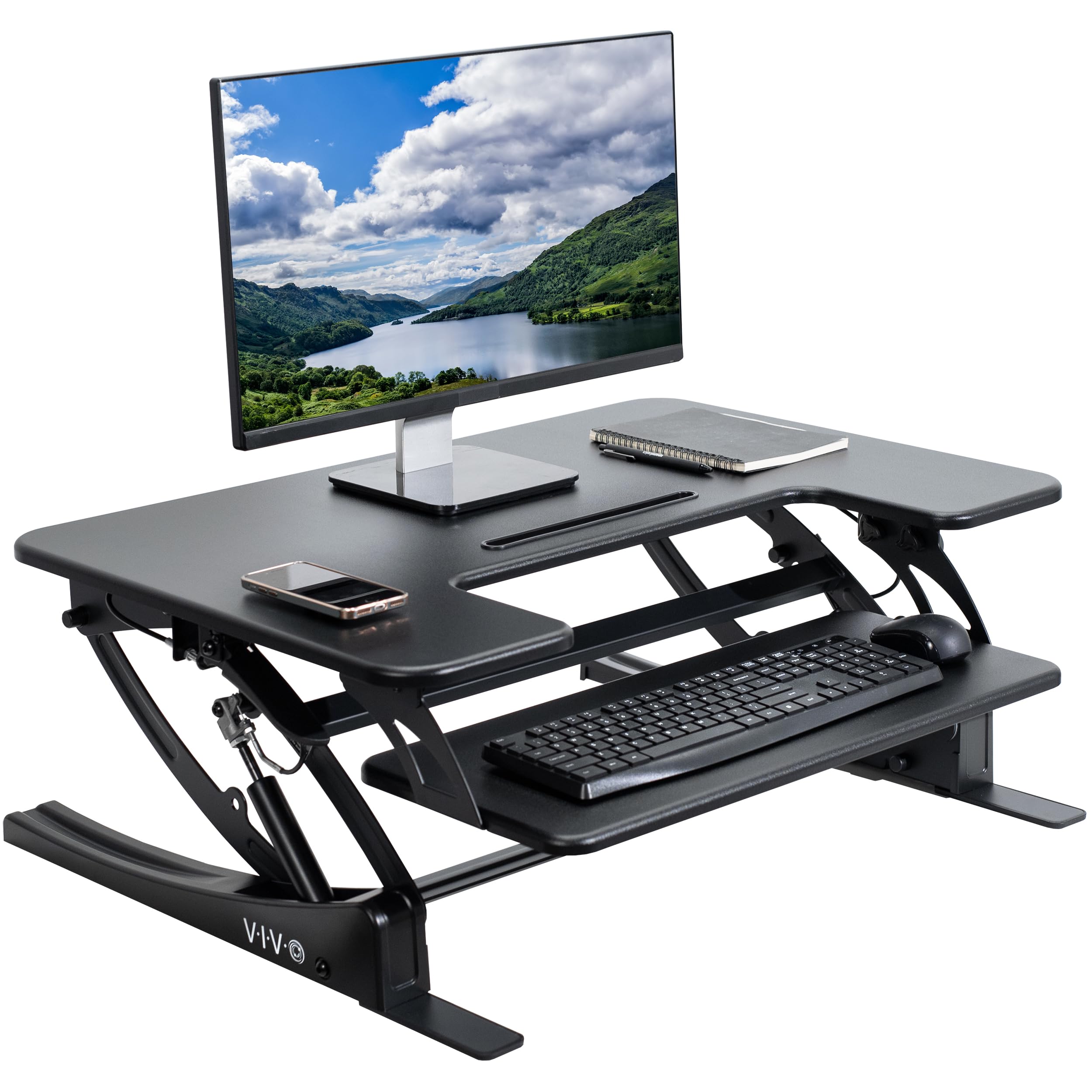 VIVO 32 inch Height Adjustable Stand Up Desk Converter, V Series, Quick Sit to Stand Tabletop Dual Monitor Riser Workstation, Bl