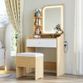 LIKIMIO Small Makeup Vanity Desk with Mirror and Lights, Vanity Table Set with Storage Drawer, Chair and Three Shelves, Bedroom,
