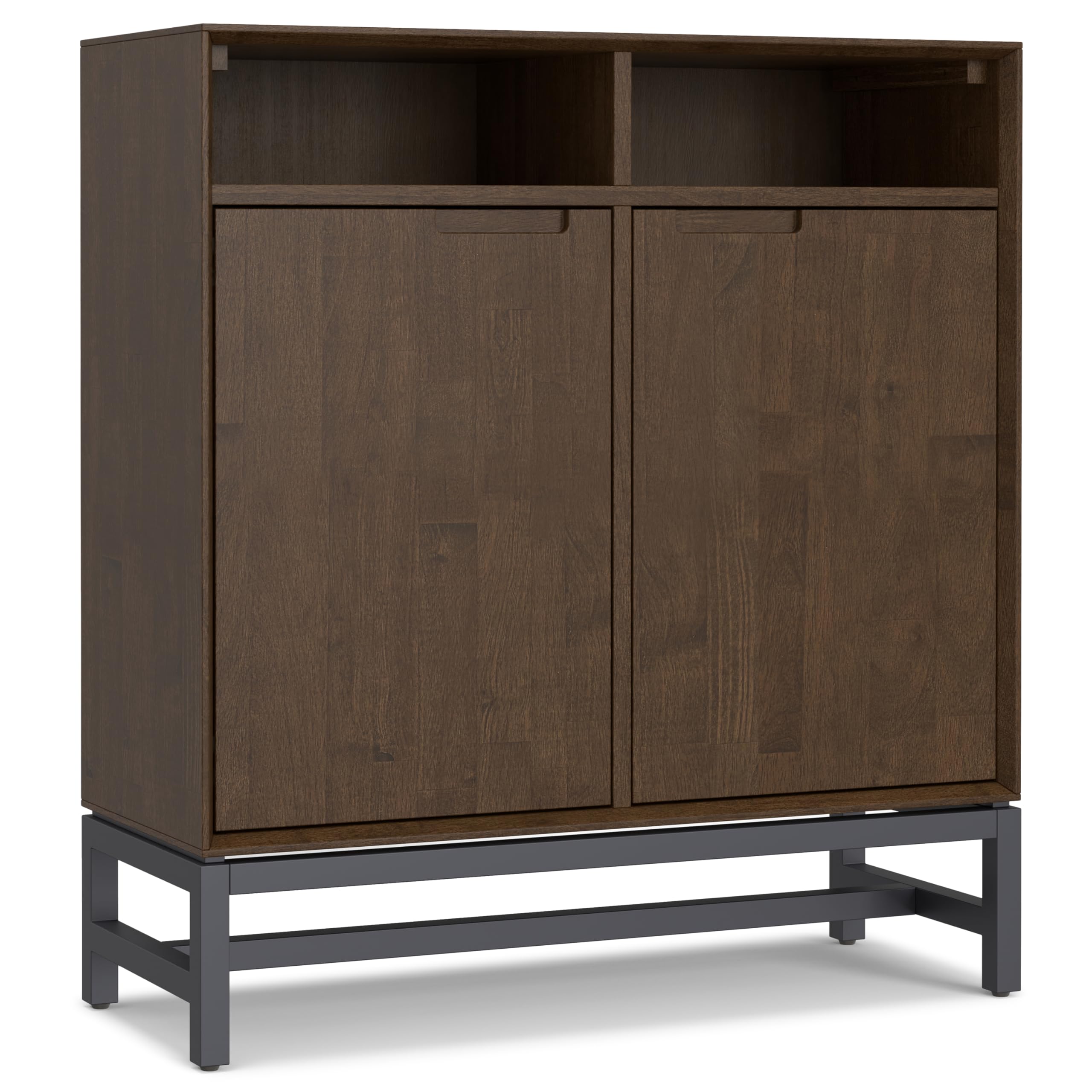 SIMPLIHOME Banting Solid Hardwood Wide Modern Industrial Storage Cabinet for The Living, Entryway and Family Room, 36 inch, Waln