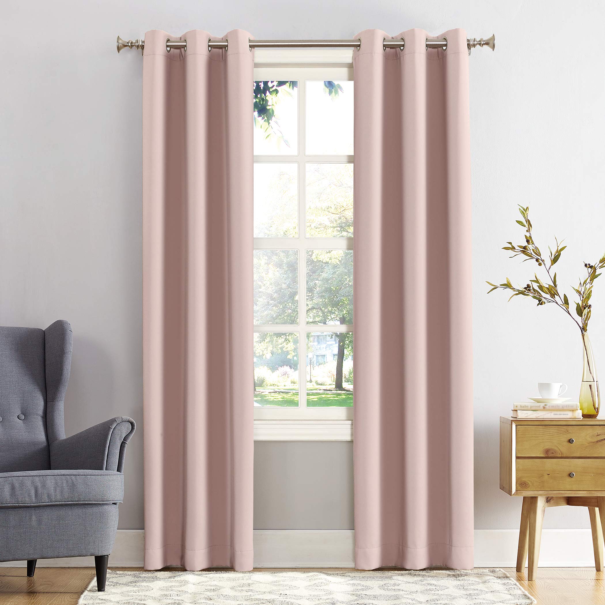 Sun Zero Easton Energy Saving Blackout Grommet Curtain Panel, 40 x 54, Blush Pink