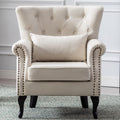 Janoray Mid Century Modern Accent Chair Upholstered Armchair Comfy Linen Fabric Single Sofa with Tufted Wingback for Small Space