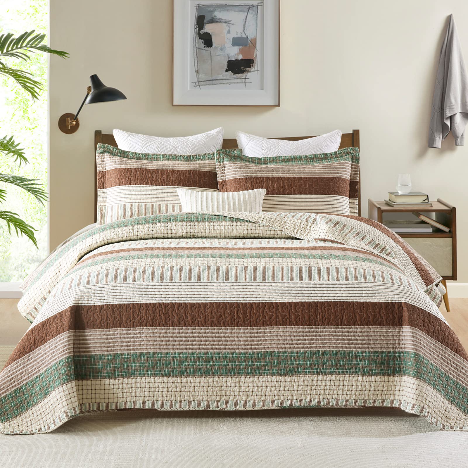 PANGUSHAN 100% Cotton Quilt Set King Size, Patchwork King Quilt Bedding Set Bedspreads, Farmhouse Lightweight Comforter Reversib