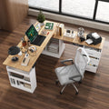 MOUMON L Shaped Standing Desk with Drawers and Shelves, Executive Adjustable Height Desk, L-Shaped Design, 63 inch Tabletop, for