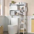 MU Over The Toilet Storage Cabinet with Sliding Door, 32.5  W Free Standing Toilet Shelf Space Saver with 3 Side Hooks & Anti-Ti
