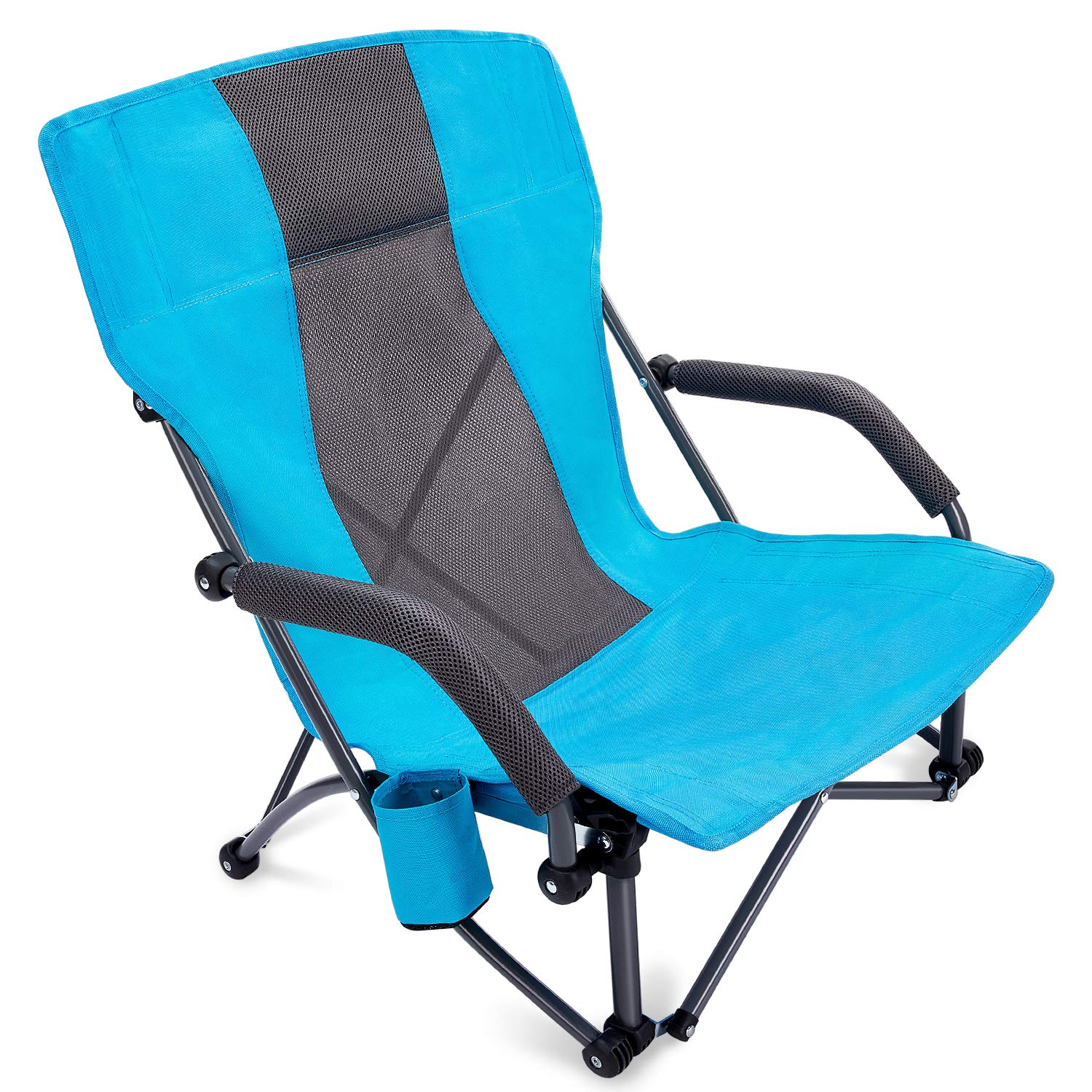 G4Free Low Sling Folding Beach Camping Chairs Compact Concert Lumbar Back Support with Carry Bag Blue