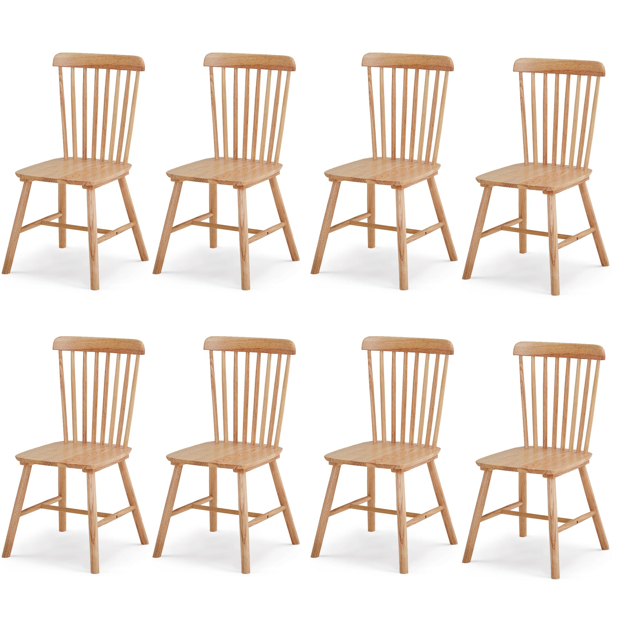 Saylike Dining Chairs Set of 8, Farmhouse Solid Wood Windsor Kitchen Chairs Set with Spindle Back for Restaurant Dining Room (8,