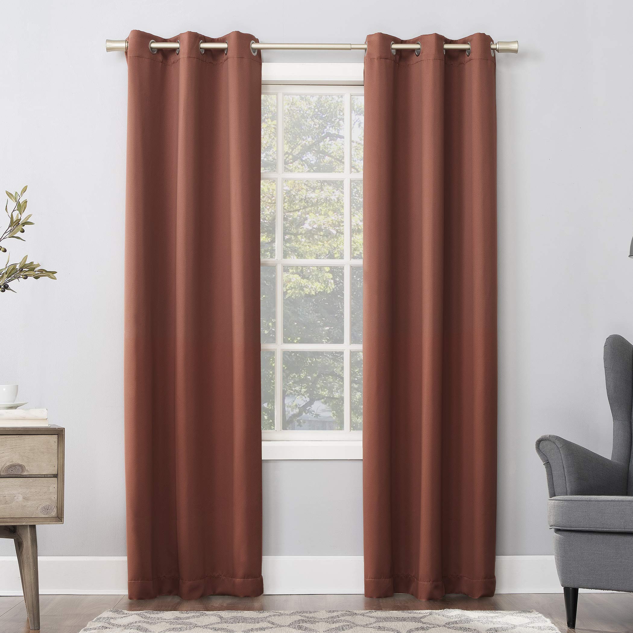 Sun Zero Easton Energy Saving Blackout Grommet Curtain Panel, 40 x 95, Terracotta Orange