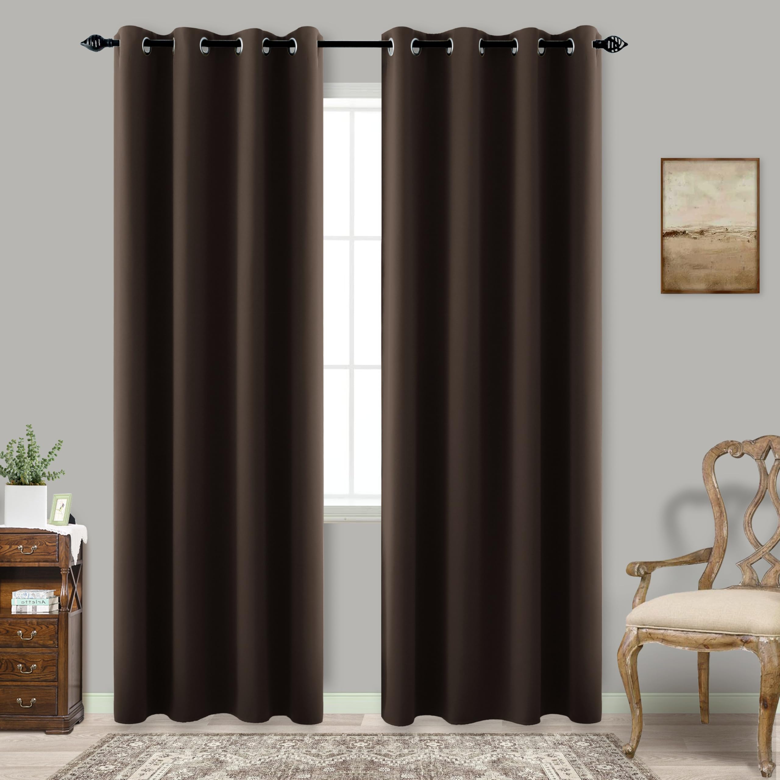 96 Inch Long Dark Brown Living Room Curtains for Window Treatments,Elegant Organic Style Silky Extra Soft Keep Warm Cold Out Dar