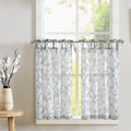 jinchan Linen Kitchen Curtains Floral Tier Curtains 36 Inch Farmhouse Cafe Curtains Tie Top Botanic Small Window Curtains Over S