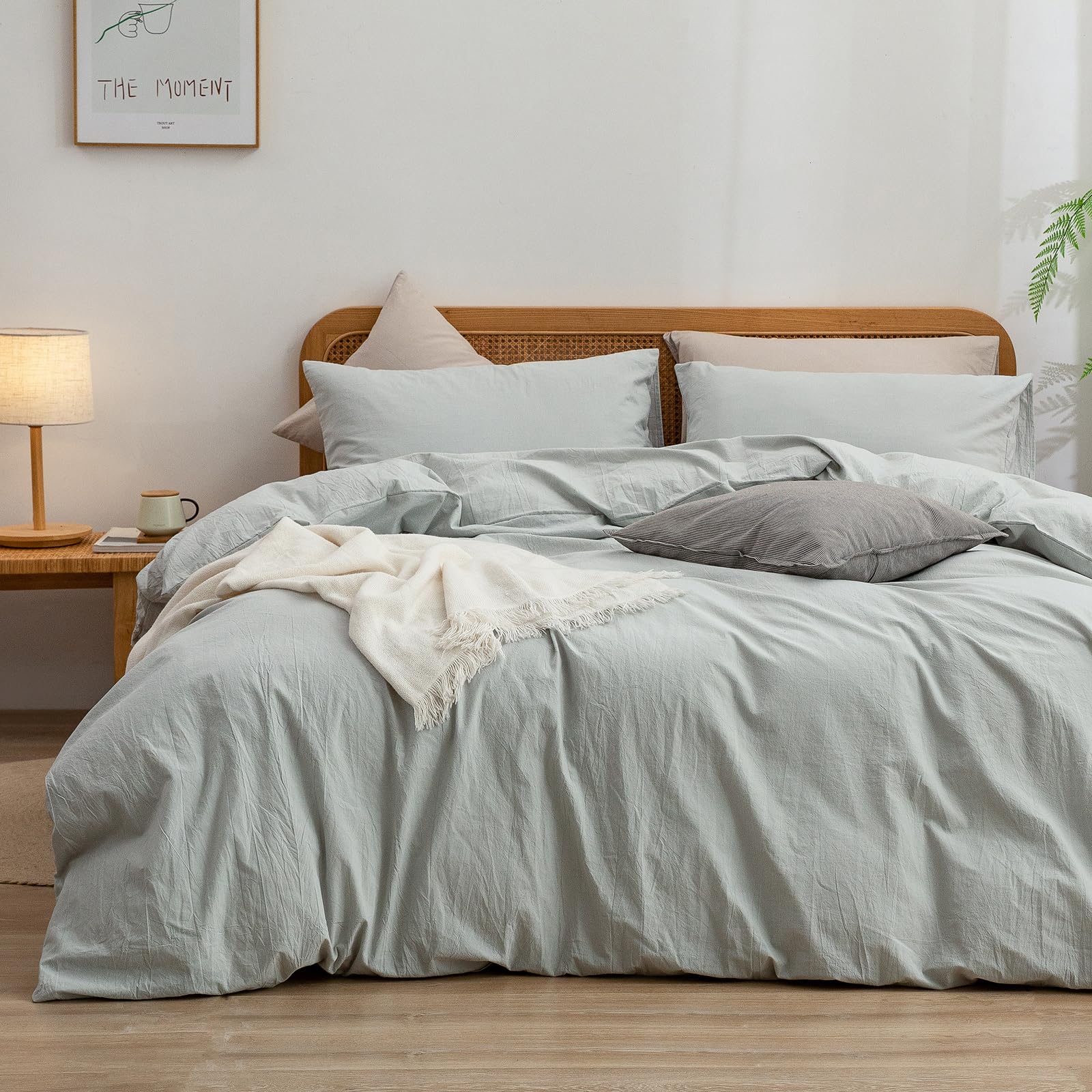 BESTOUCH Duvet Cover Set 100% Washed Cotton Linen Feel Super Soft Comfortable Chic Lightweight 3 PCs Home Bedding Set Solid Nort