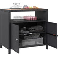 Outsunny Wicker Outdoor Storage Cabinet, Rattan Outdoor Bar Table with Acacia Wood Countertop, 2 Doors and Shelf, Buffet Cabinet