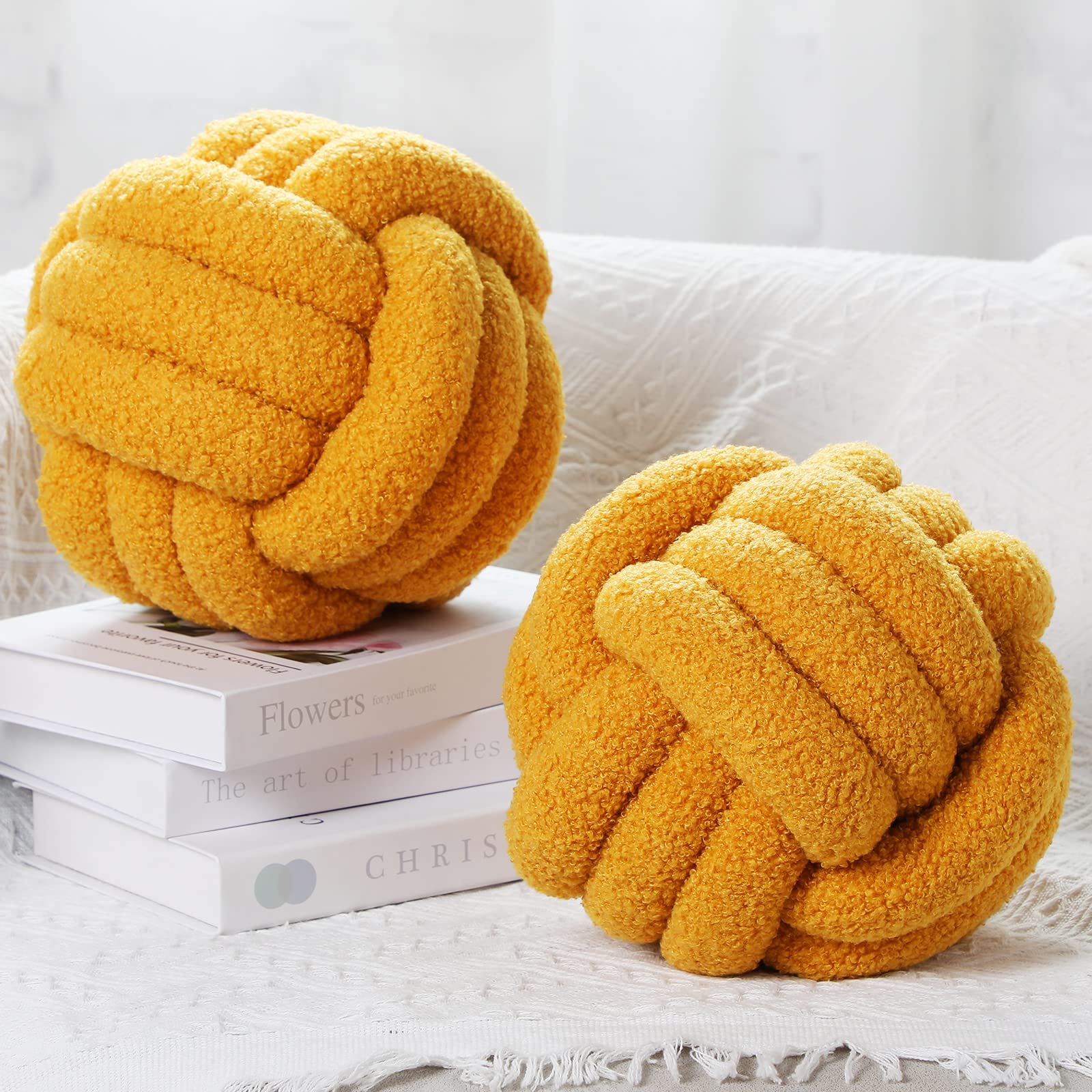 Namalu 2 Pcs Knot Pillows Home Decorative Round Ball Throw Plush Pillows Boucle Knotted Circle Soft Pillows Cushion for Room Sof