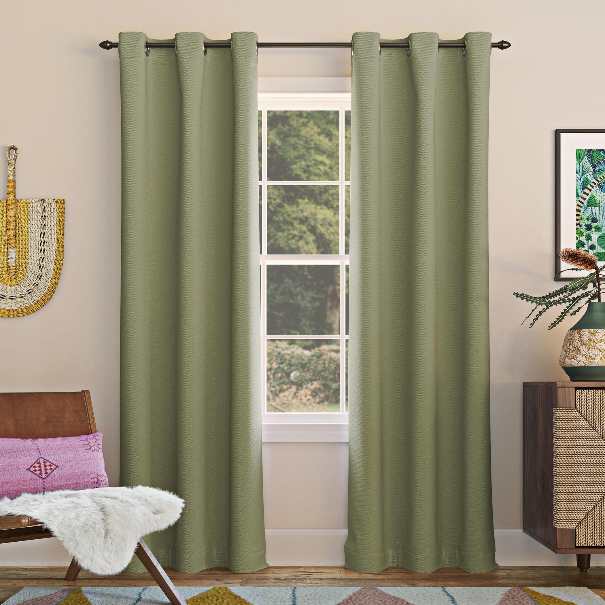 Sun Zero Easton Energy Saving Blackout Grommet Curtain Panel, 40 x 63, Sage Green