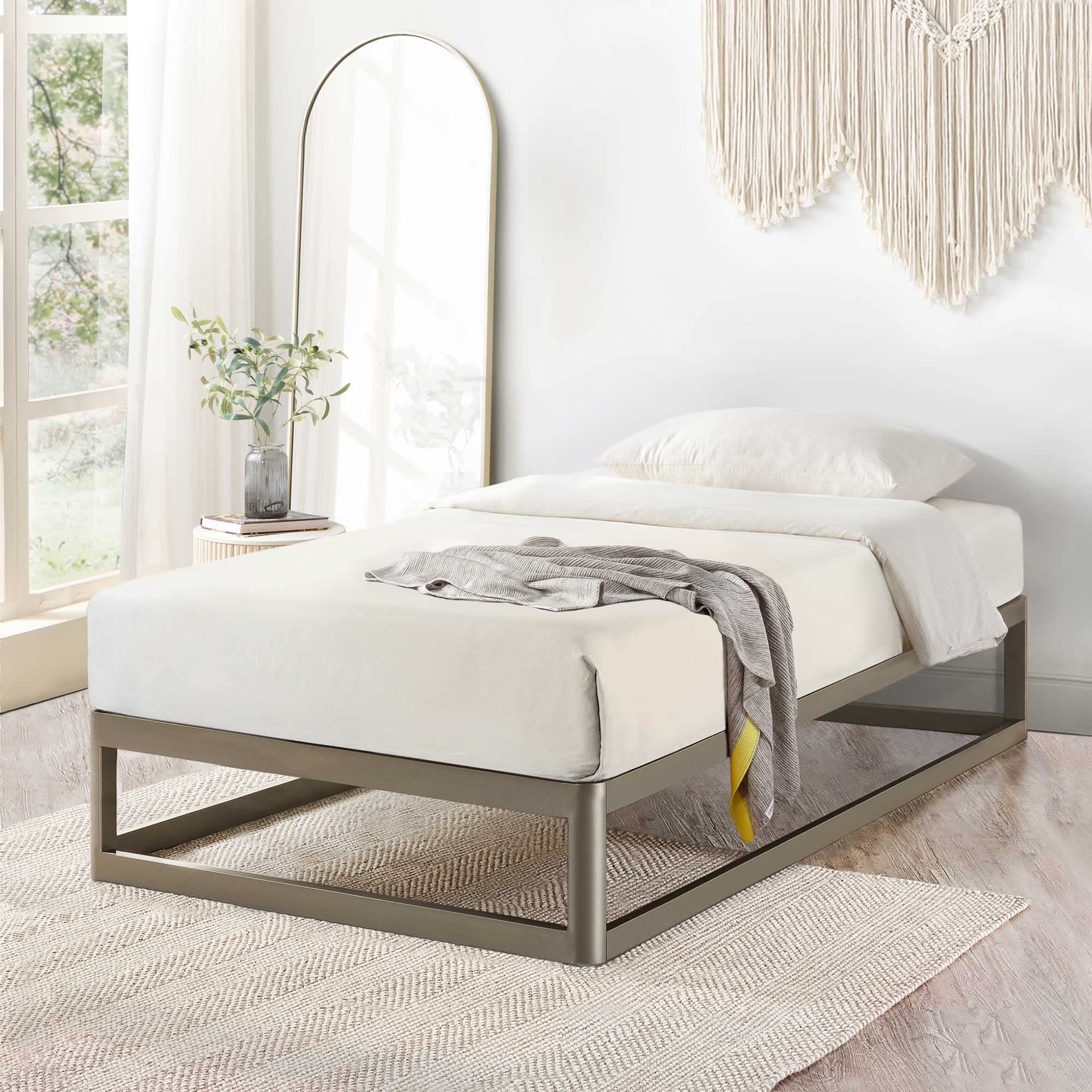 Mellow 12 Metal Platform Bed Frame w/Heavy Duty Steel Slat Foundation, Twin, Grey