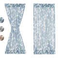 Treatmentex French Door Curtain Panels 40 Blue White Leaf Design Glass Door Curtain Not See Through Linen Textured Semi Sheer Cu