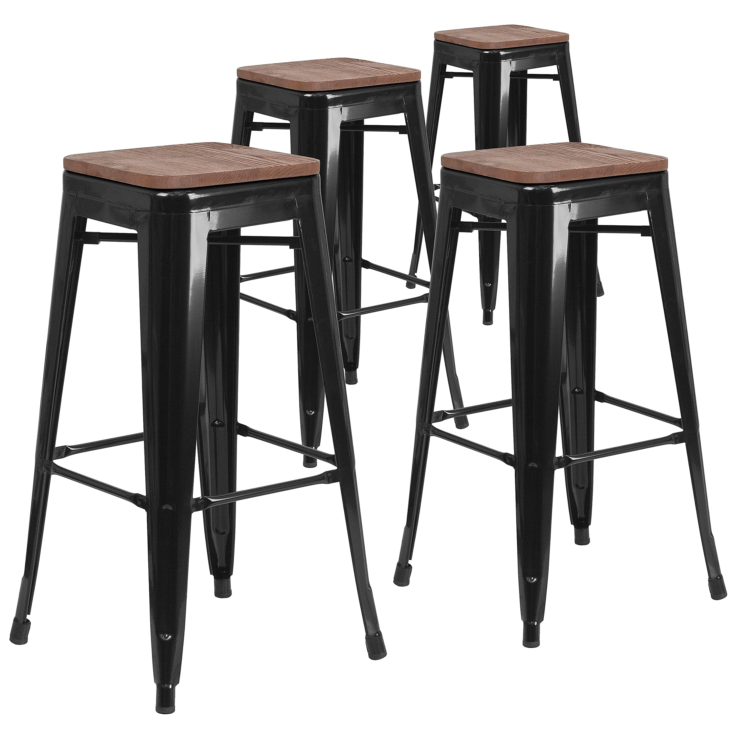 Flash Furniture Lily 30 High Backless Black Metal Barstool with Square Wood Seat