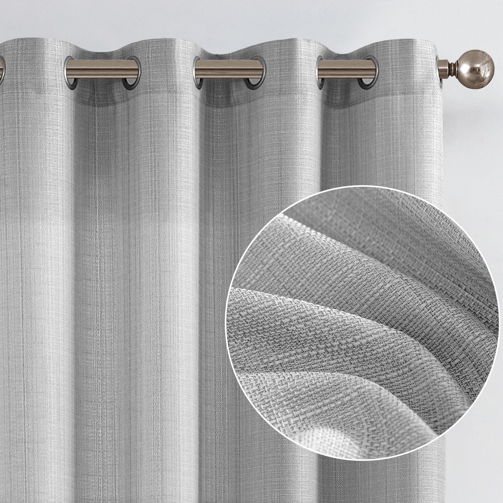 jinchan Curtains Linen Textured Casual Weave Curtain for Living Room 96 Inches Long Grommet Top Light Filtering Window Drapes Pa