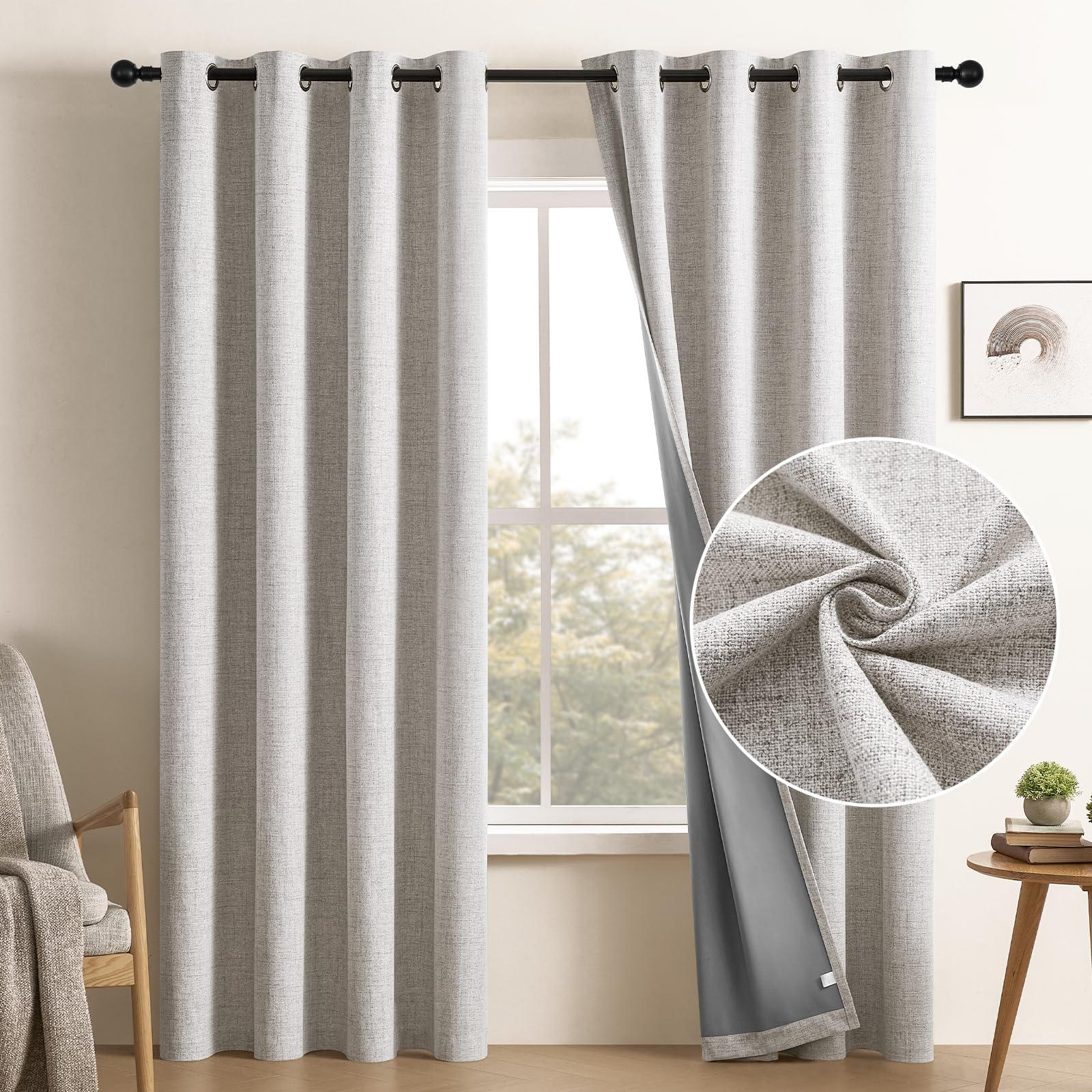 CUCRAF 100% Total Blackout Curtains 84 Length for Window Treatment,Faux Linen Thermal Insulated Grommet Drapes for Bedroom/Livin