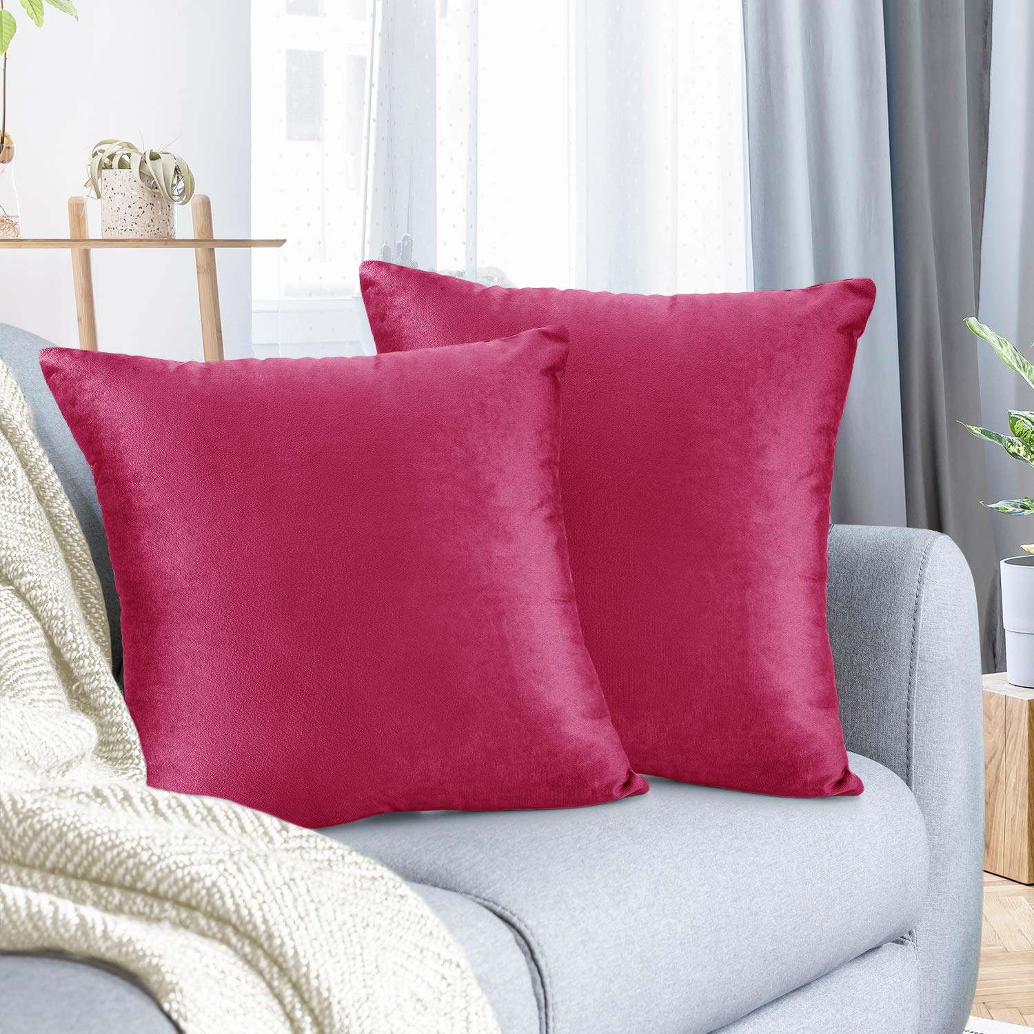 Nestl Throw Pillow Covers, Cozy Velvet Decorative Pink Pillow Covers 20 x 20 Inches, Soft Solid Couch Pillow Covers for Sofa, Be