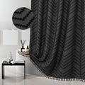 Extra Long Black Boho Chevron Shower Curtain with Tassel, Woven Fabric Shower Curtain, 72 x 96, Tufted Striped, Modern Chic Text