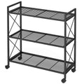 SONGMICS 3-Tier Metal Storage Rack with Wheels, Mesh Shelving Unit with X Side Frames, 31.5-Inch Width, for Entryway, Kitchen, L