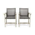 Great Deal Furniture Eartha Outdoor Acacia Wood and Wicker Dining Chair (Set of 2), Light Gray Wash and Mix Black