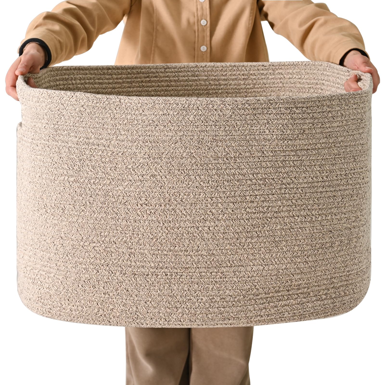 ICERZCZ Large Storage Basket for Organizing, Blanket Basket for Living Room, Large Toy Baskets for Storage, Woven Cotton Rope Ba