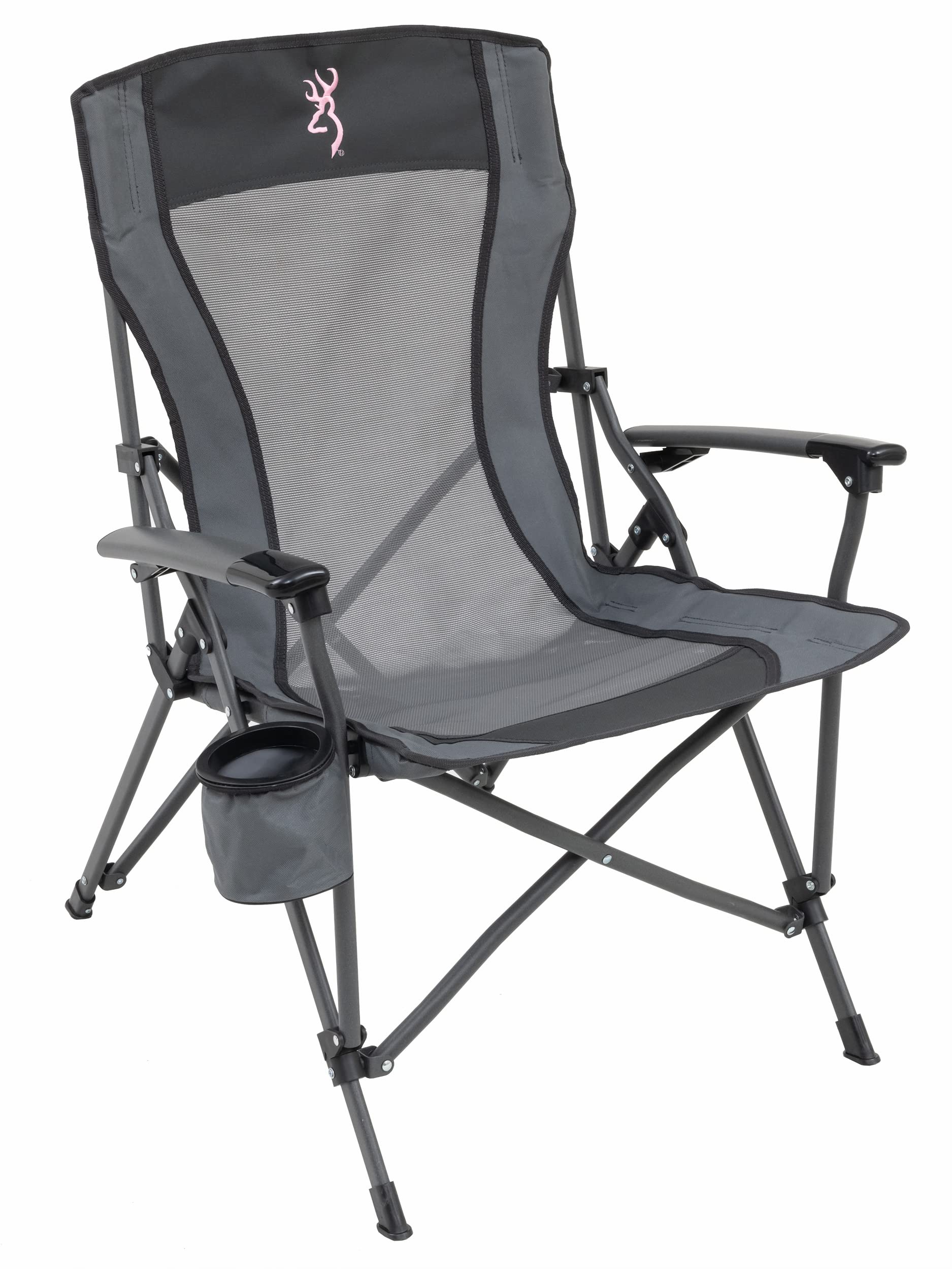 Browning Folding Camping Chairs for Adults - Durable Mesh Fabric Over Sturdy Powder Coated Steel Frame, Armrests Cup Holder, and