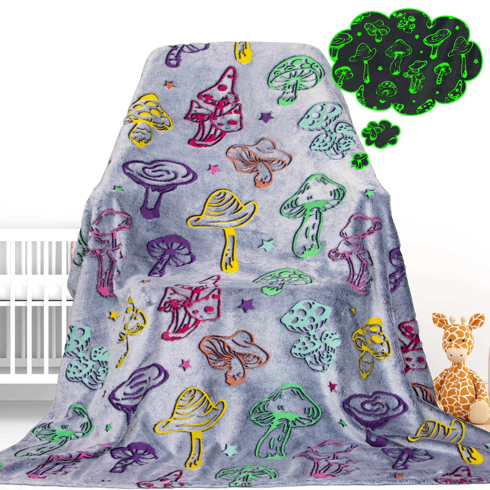 Gdindff Mushroom Blanket Gifts for Women Girls - Mushroom Decor Glow in The Dark Blanket for Adults Girls Cottagecore Soft Color