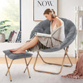 BRIGHTORIA Foldable Oversized Moon Chair with Footrest, Large Faux Fur Round Saucer Moon Chair with Folding Footrest Stool for T