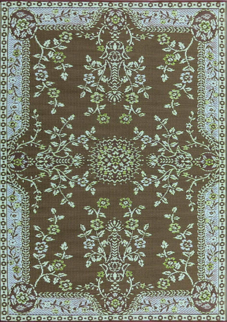 Mad Mats Traditional Outdoor Rug, Reversible Plastic Mat (5 x 8, Oriental Garland - Teal/Brown)