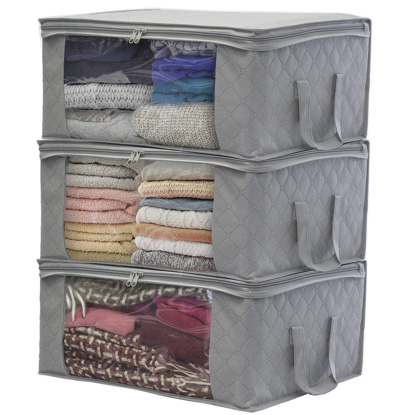 Sorbus Foldable Storage Bag Organizers, Large Clear Window & Carry Handles, Great for Clothes, Blankets, Closets, Bedrooms, and 