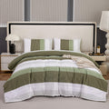 PERFEMET Full Size Comforter Sets - Olive Green Bedding Sets Full, Patchwork Striped Bedding Comforter Sets for Boys, 3 Pieces, 