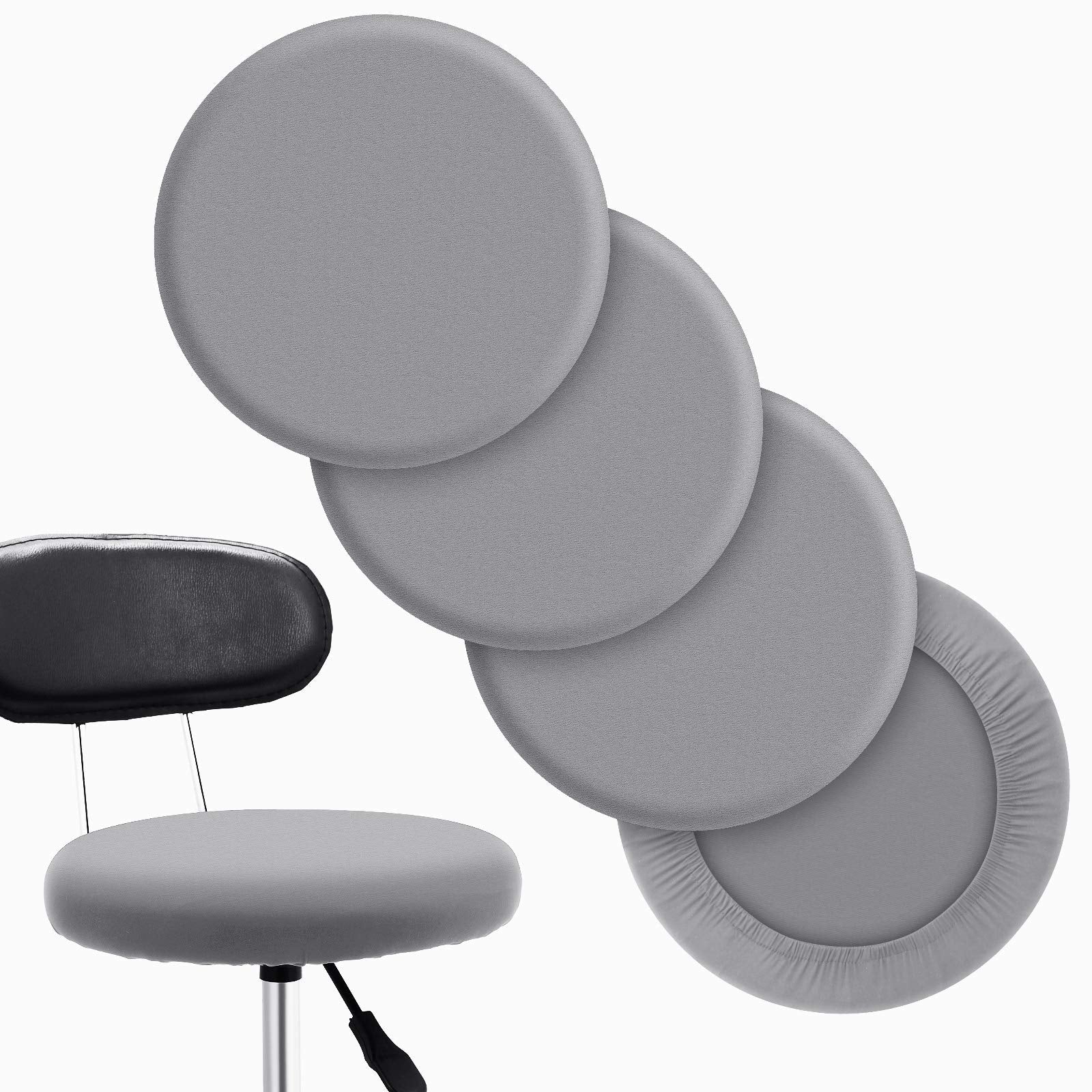Tatuo Round Bar Stool Seat Covers Washable Stool Cushion Slipcover Elastic Bar Chair Covers for 14-17 Inch Chair (Gray, 4 Pieces
