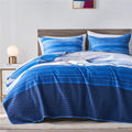 KAKIJUMN King/Cal King Quilt Bedding Set, White and Blue Patchwork Striped Quilt Set, 2 Pieces Soft Lightweight Bedspread Coverl