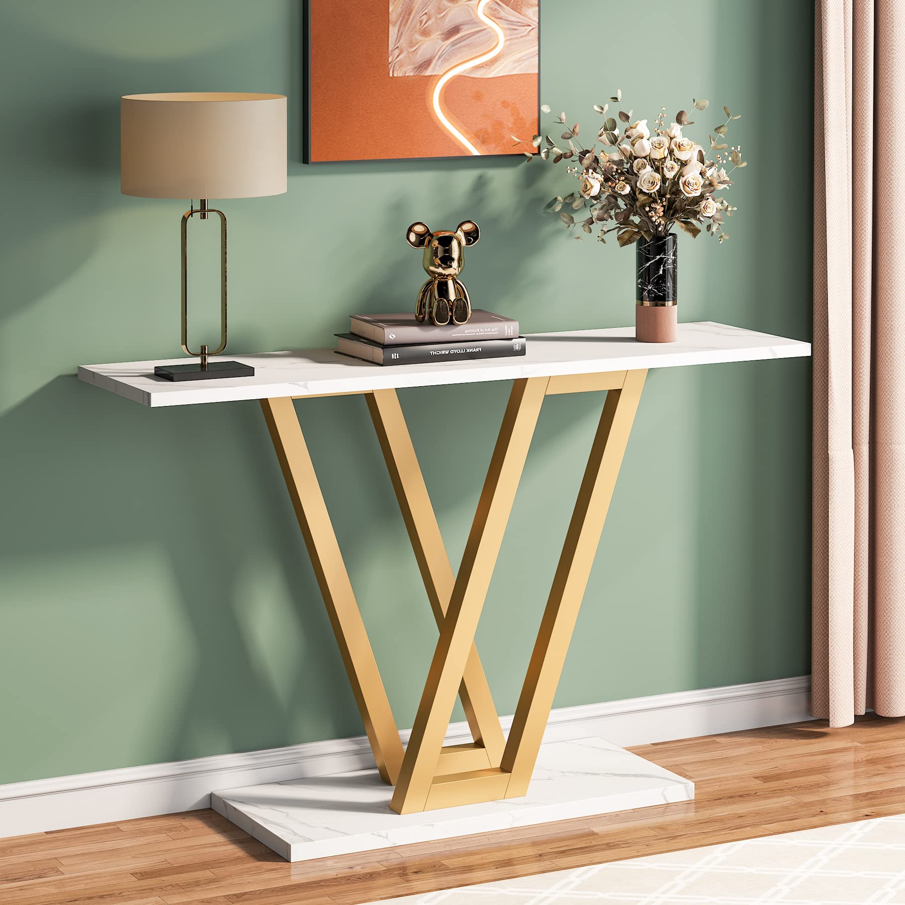 Tribesigns Gold Console Table, Modern Hallway Table for Entryway, 43 Inch Entryway Tables Narrow Sofa Table for Living Room, Sta