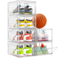 Thicken & Sturdy Clear Shoe Storage Organizer with Magnetic Door, Stackable Boxes for Closet, Foldable Space-Saving Shoe Rack fo