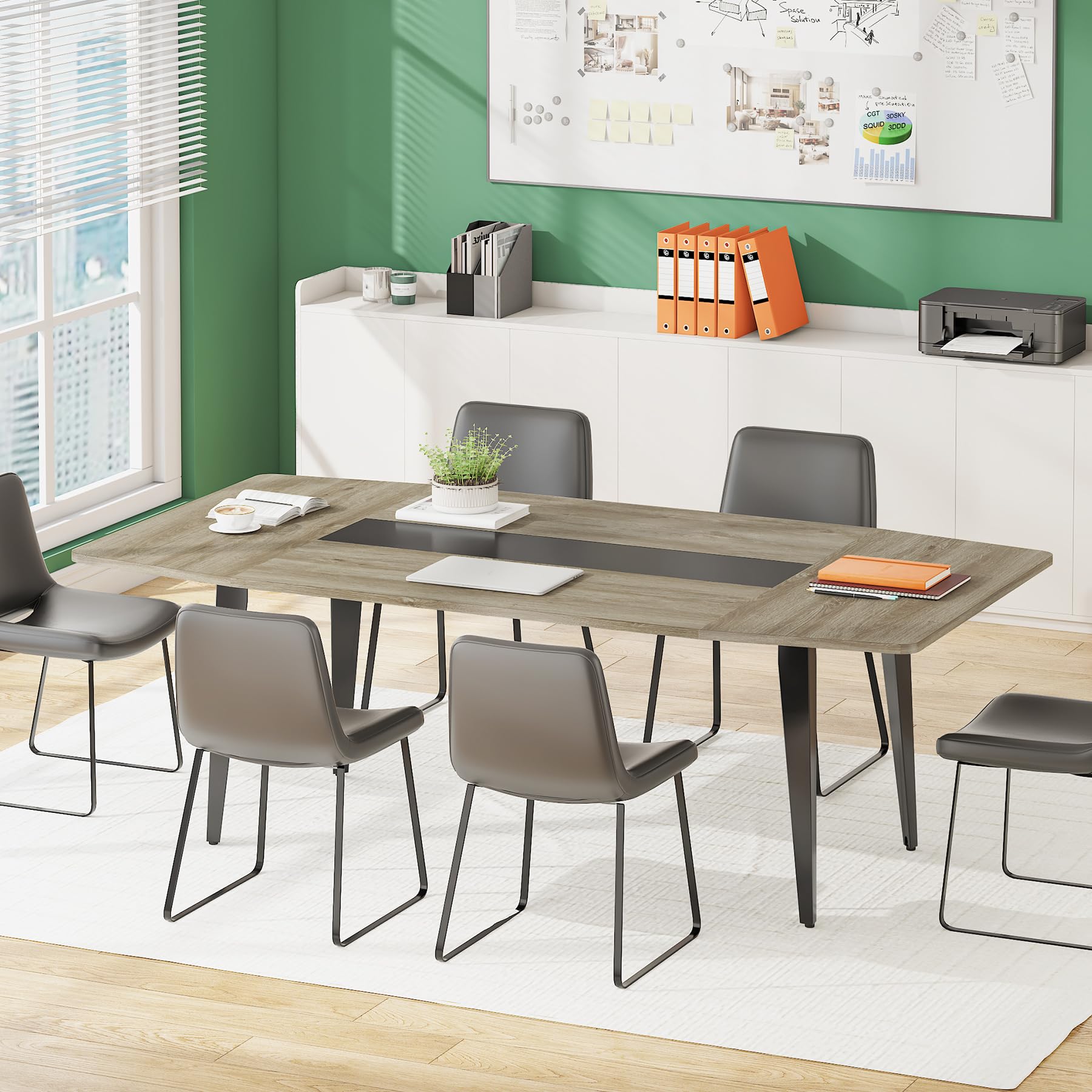 Tribesigns 6FT Conference Table, 70.86L x 35.43W x 29.52H Inches Boat Shaped Meeting Table, Industrial Grey Seminar Table for Of